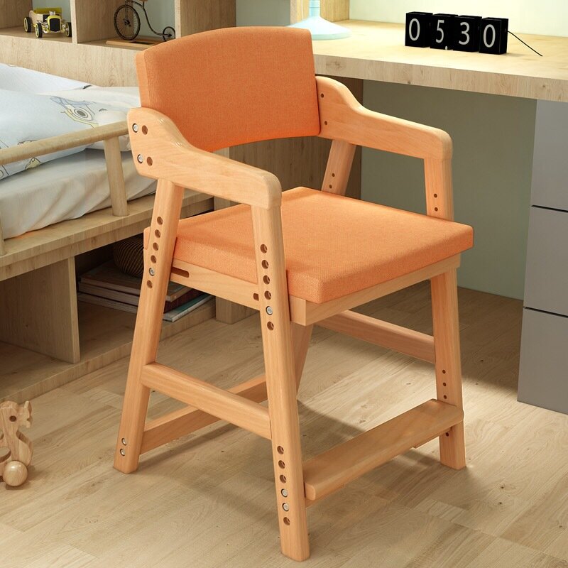 Children's Chair Backrest Chair Lift Desk Chair Adjustable Height Student Writing Chair Stool Solid Wood Learning Chair