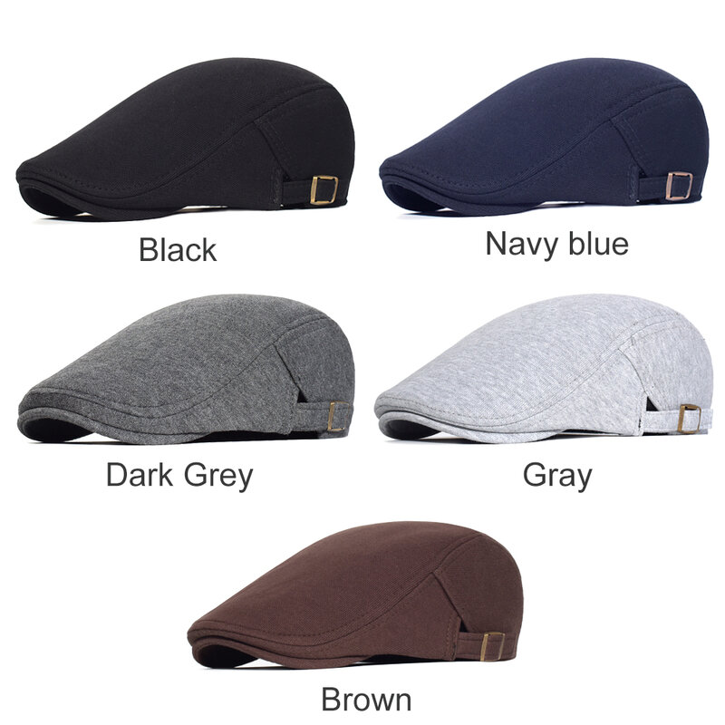 調節可能なコットンキャスケットキャップ,カジュアルベレー帽,フラット,ツタ,ソフト,無地,運転用,ユニセックス,黒とグレーの帽子