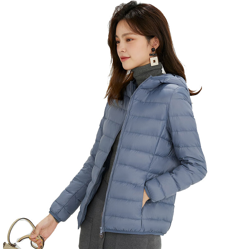 Chaqueta de plumón ultraligera para mujer, abrigo cálido de plumas de tela mate suave, Parka con capucha, S-4XL portátil de invierno, 90%
