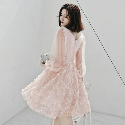 Новинка 2019, модное короткое вечернее платье с длинным рукавом и V-образным вырезом