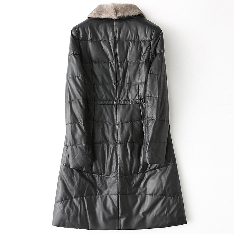 AYUNSUE 100% Sheepskin Coat Women'e Genuine Leather Jacket Mink Fur Liner Coats Famale Long Down Jackets Veste Cuir Femme 1221