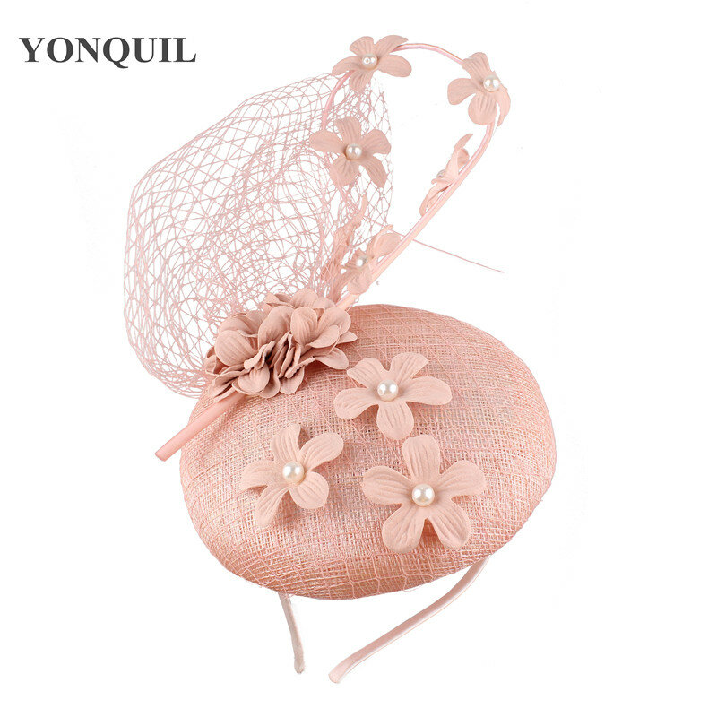 Alta qualità Nice Sinamay Fascinators Hat Hair Clip per le donne elegante Party Wedding Headwear fasce Mesh Net Chapeau Cap