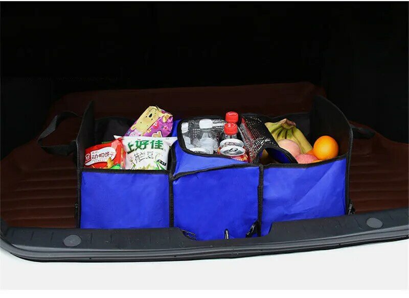 Huihom 3 Compartment Collapsible Car Trunk Organizer Storage Box With Fresh Food Fruit Drinks Insulated Cooler Bag