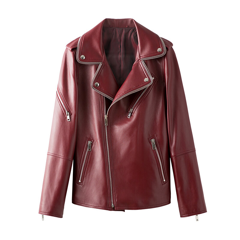 2020 nova jaqueta de couro genuíno das mulheres 100% casaco de pele carneiro primavera outono motocicleta motociclista jaqueta veste femme r6913