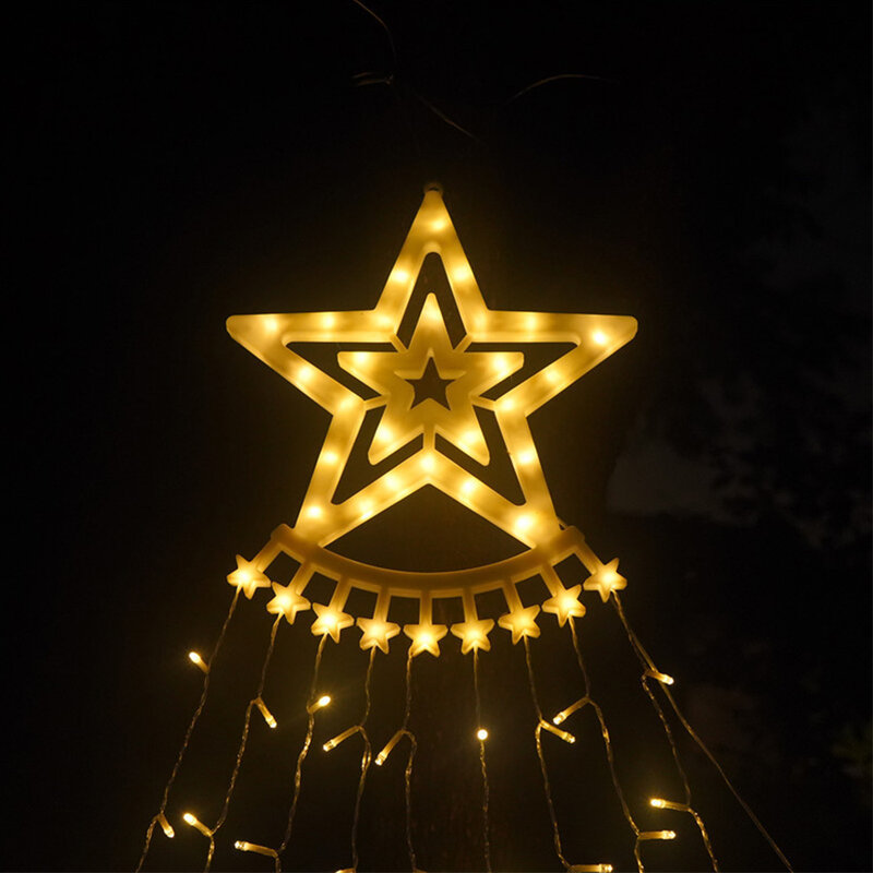 Dekorasi Natal luar ruangan tali lampu bintang surya 350LED lampu pohon 8Mode pencahayaan halaman Festival dekorasi pesta Valentine