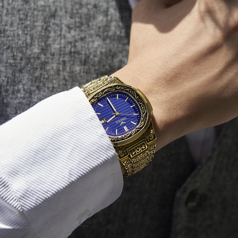 Luxury gold watch men brand ONOLA fashion Steel waterproof golden watches man olock Reloj Hombre