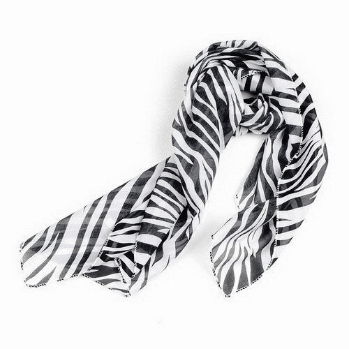 SODIAL(R) Hitam Putih Chiffon Zebra Strip Striped Wanita Selendang Syal Bungkus Pashmina Hadiah