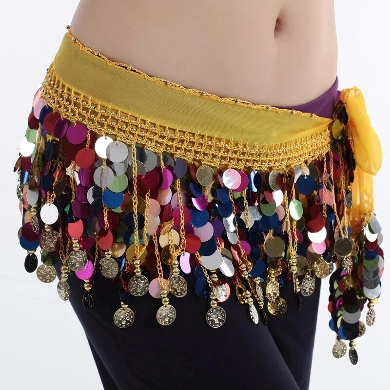 Chiffon Shinny Belly Dance Clothes Indian Dance Belt Bellydance Waist Chain Women Sequins Hip Scarf Women Girl Dance 8 colors