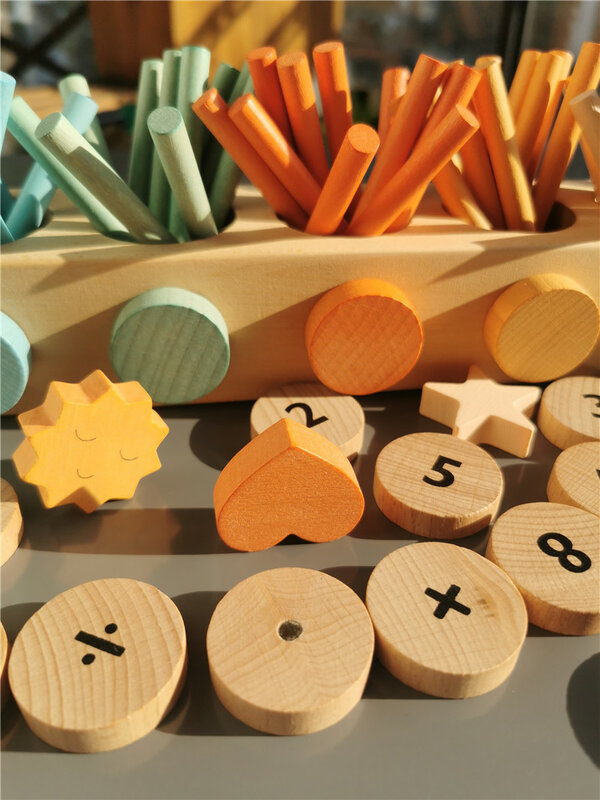 Crianças de madeira montessori brinquedos caixa de eixo cal matemática learningtoy com pastel magnético digital moedas e contando varas