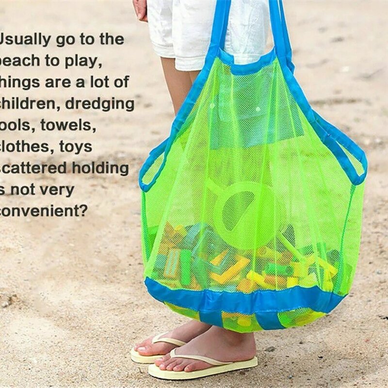 Saco de praia portátil dobrável brinquedo saco de armazenamento crianças malha dreno areia organizador tote sacos para natação ao ar livre esporte d30