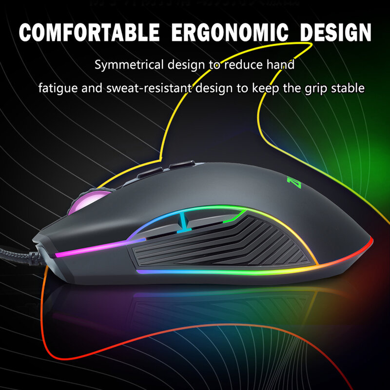 Professione Mouse da gioco cablato Mouse per Computer 7200DPI sensore ottico RGB retroilluminazione Mause per PC Laptop Gamer
