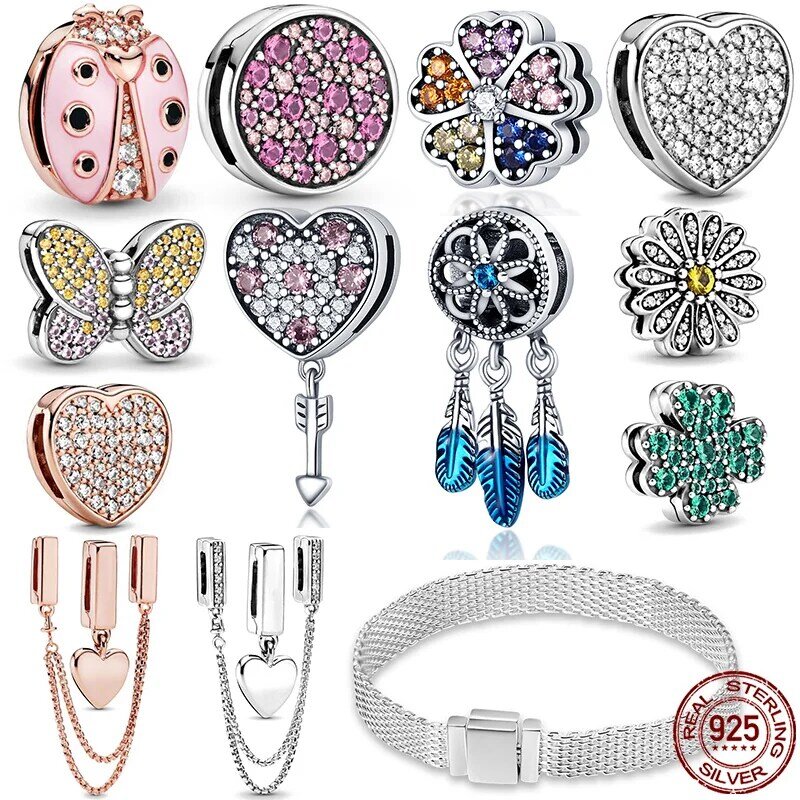 100% 925 Sterling Silver Abadi Berkilau Klip, Charms Fit Asli Pandora Reflexions Gelang Fashion Perhiasan