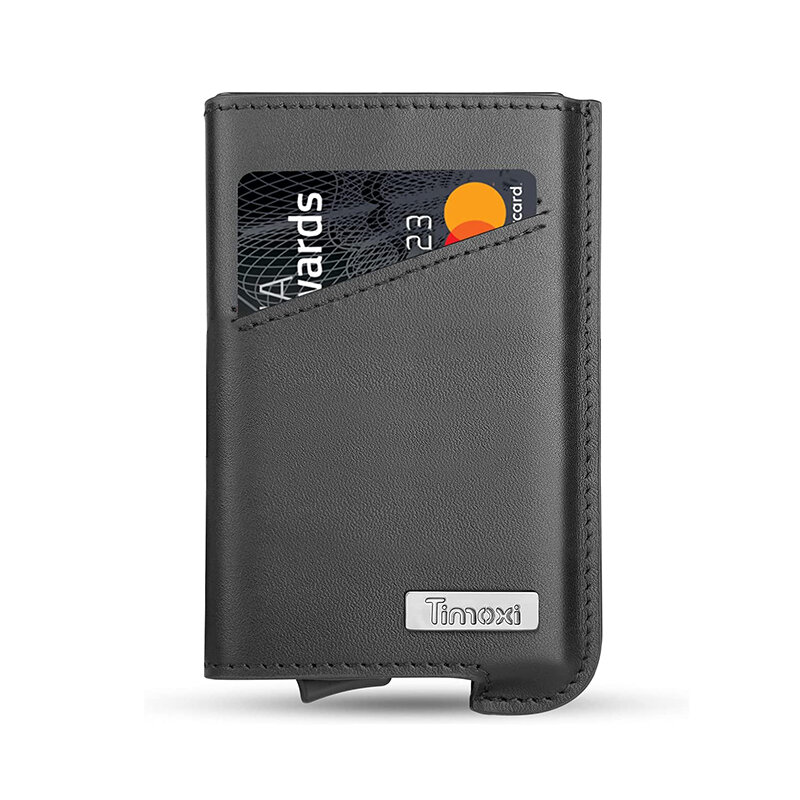 남성용 진짜 가죽 알루미늄 슬림 지갑, 미니멀리스트 RFID 보호, 스마트 카드 지갑, 붕대 포함, 신용 카드 케이스