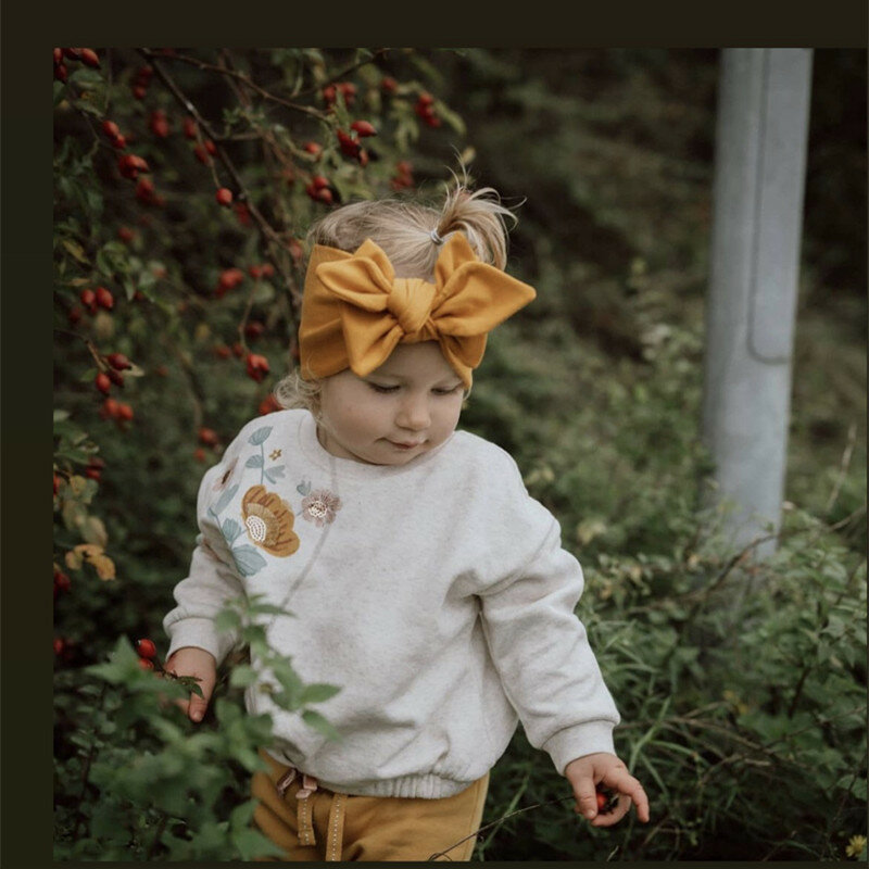 Dziecko z pałąkiem na głowę bawełniane kokardy do włosów dzieci bandany Kid jesień szeroki Turban Bunny Ear diadem dla dziewczyny śliczne akcesoria do włosów