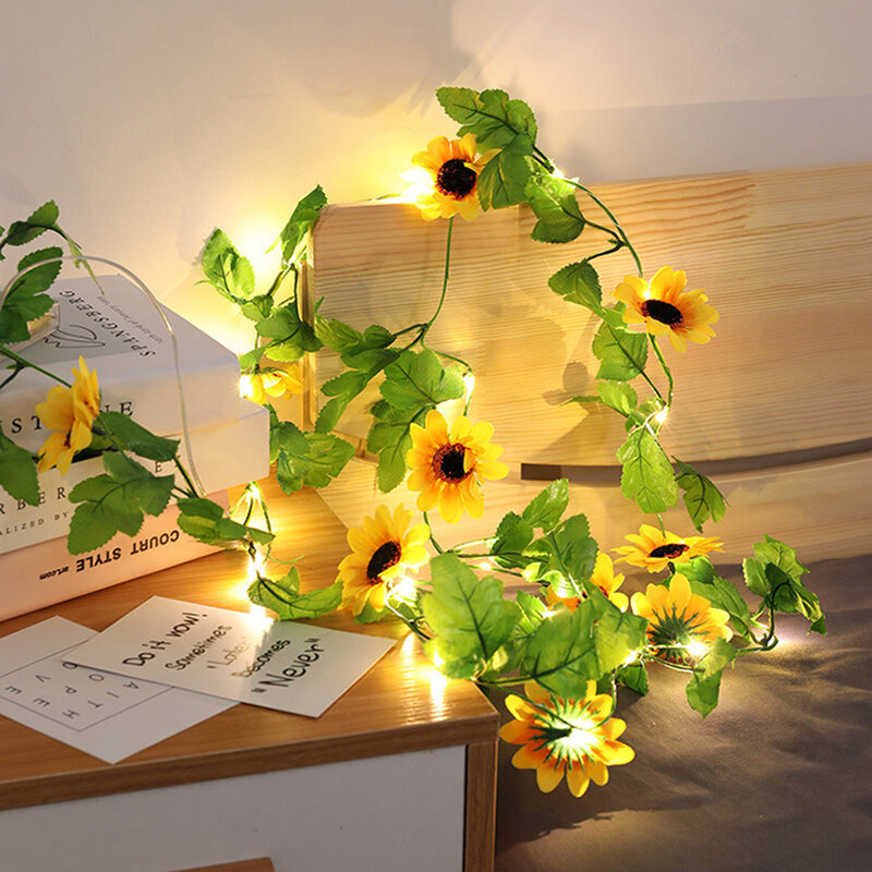 Rangkaian LED Bunga Matahari Lampu Peri Pohon Anggur 4.5V Daya Baterai 2M 20LED Pesta Pernikahan Liburan Dekorasi Kamar Tidur Rumah