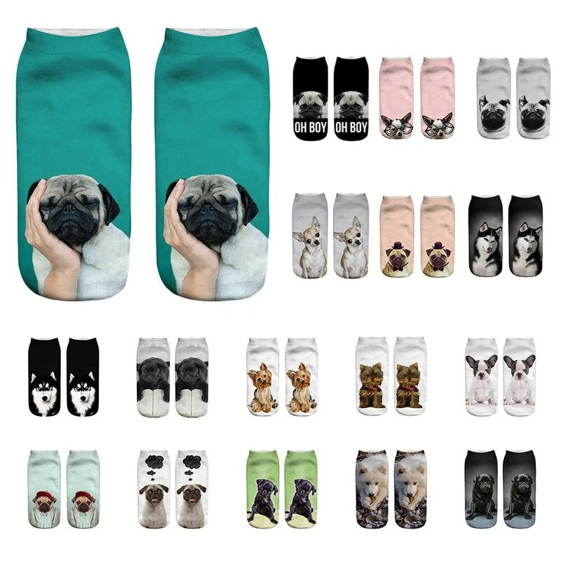 Популярные забавные короткие носки унисекс с 3D принтом собаки, ножные носки, повседневные носки