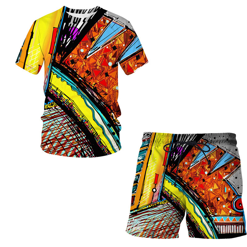 Abstract graffiti 3D Printed Men's T-shirt Shorts Set Men's Sportswear Tracksuit O Neck Short Sleeve Men's Clothing Suit