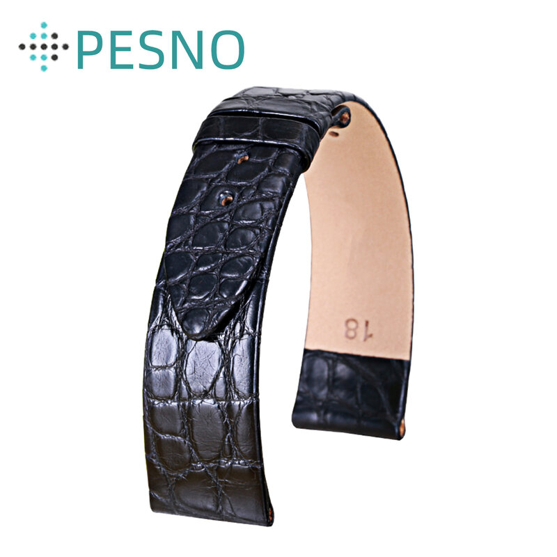 Pesno الحبوب المستديرة التمساح حزام من الجلد (Band) ساعة سوداء رقيقة حزام ساعة جلد طبيعي مناسبة ل لونجين L4 وجود لا غراندي