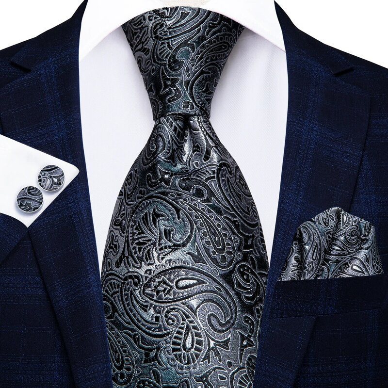 Neue Mode Plain Schwarz Weiß Plaid Silk Krawatte Für Dating Hochzeit Tie Hanky Manschettenknöpfe Set C-355