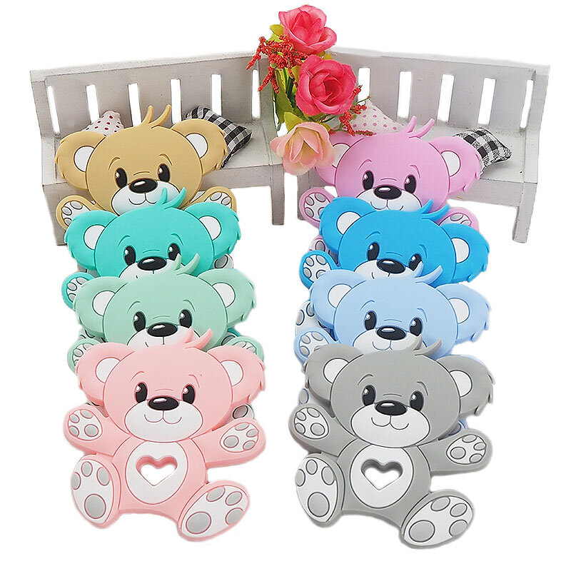 Chenkai 10PCS Silicone Bear Teethers Food Grade Baby Cartoon Pacifier Teething For Baby Nursing Accessories and Gifts BPA Free