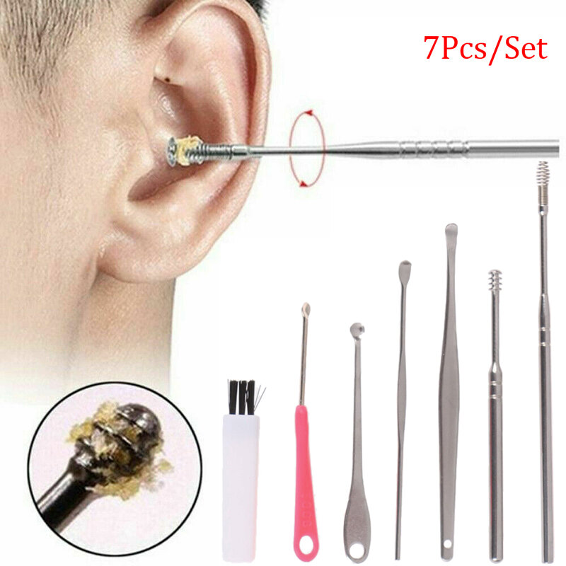 7 Pçs/set Catadores de Ear Wax Earpick Cleaner Ear Wax Remover Cureta de Ouvido Pick Cuidados Colher Ferramenta de Limpeza Com UMA Caixa Pulisci Orecchie