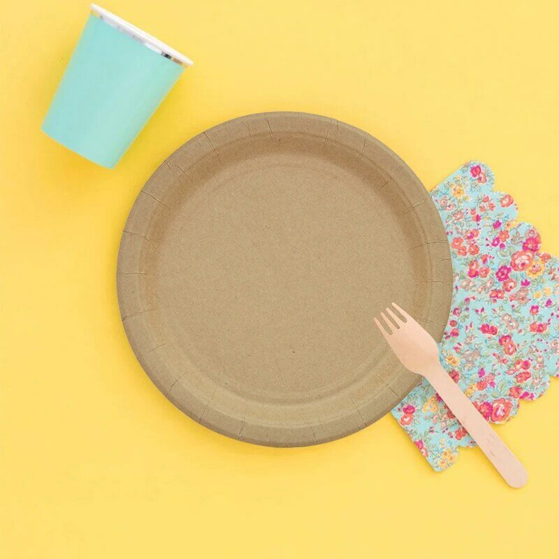 7inch/9inch 20/50pcs Disposable Solid Kraft Paper Dessert Plates Party Birthday Supplies Tableware Dinner Eco-friendly