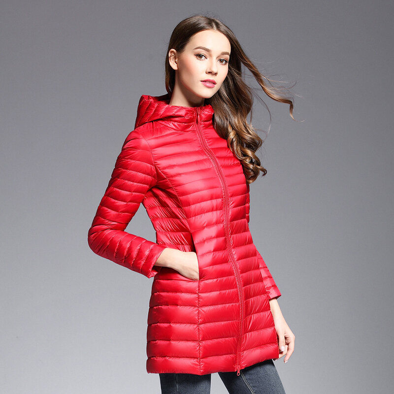 Pato coreano moda branca para baixo jaquetas de inverno jaqueta feminina 2021 outono fino casaco com capuz roupas jaqueta feminina lwl743