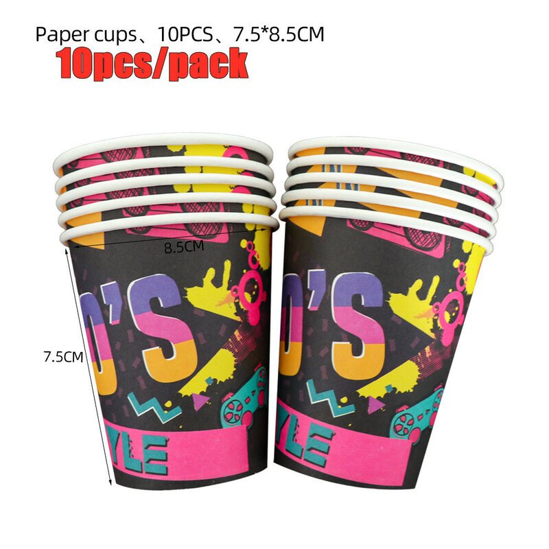 Hip Hop 90‘s Party Disposable Tableware Set Party Table Decoration Paper Cups Plates Straws Retro Disco Birthday Party Supplies