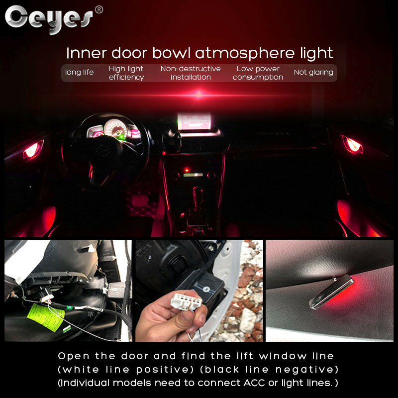 Mini Luz de decoración de cuenco de puerta de coche, lámpara de bienvenida de ambiente Interior automático, tira LED colorida de baja potencia, 12V, para BMW, Audi, todos los coches