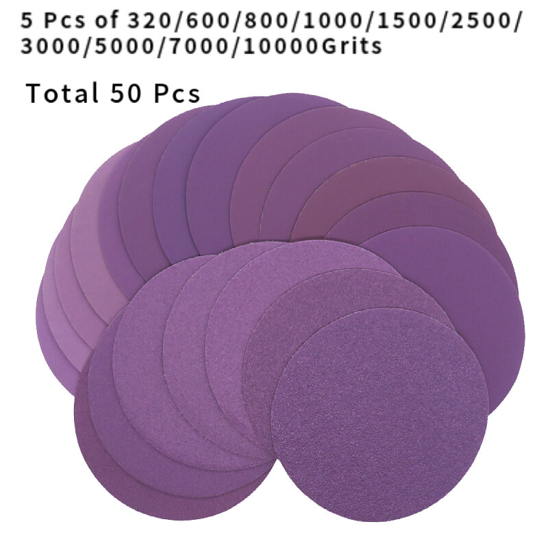 50 Pack 5 Inch Sanding Discs Hook & Loop 320-10000 Grit Assorted  Sandpaper orbital  Random Sander for Wood Metal Car Polishing