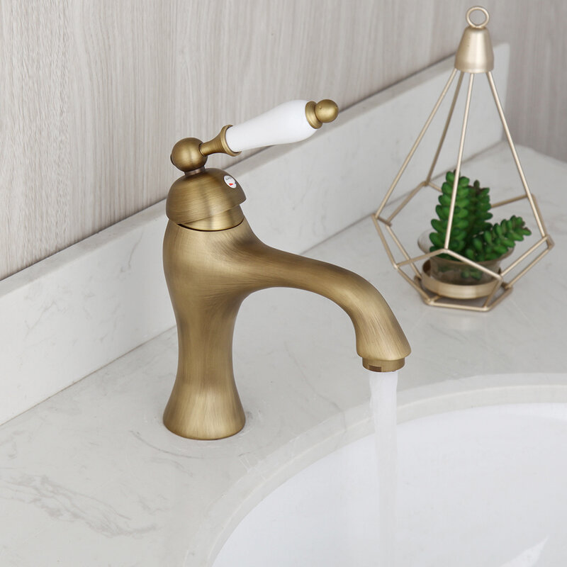 ZAPPO Antique Brass  Bathroom Basin Sink Faucet Hot Cold Mixer Deck Mounted Crane Basin Faucet Water Column Fuacets Mixer