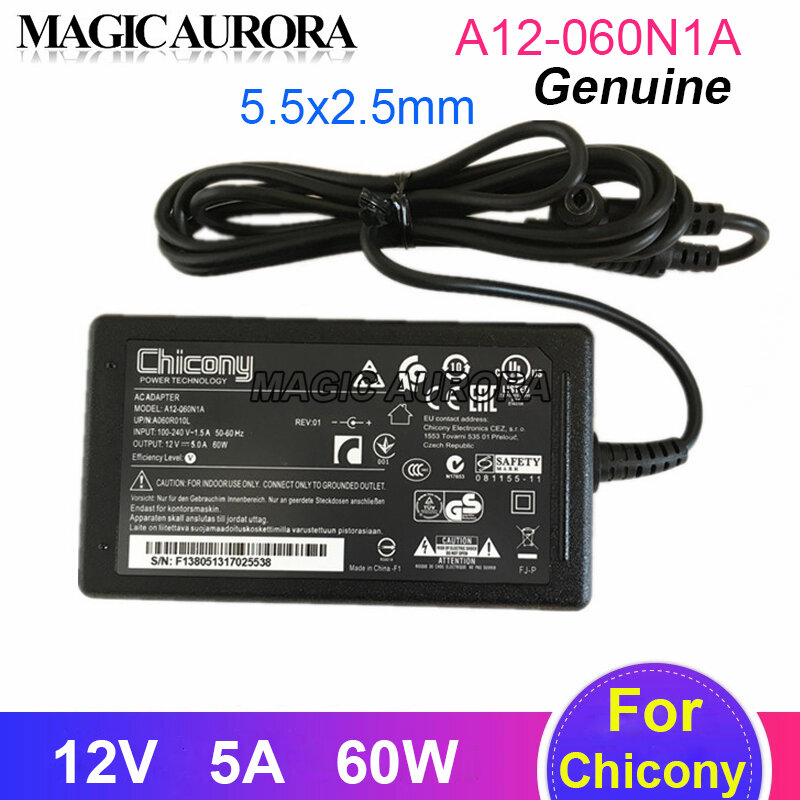 60W Chicony A12-060N1A Adaptor AC 12V 5A Monitor Charger Power Supply 5X2,5 Mm