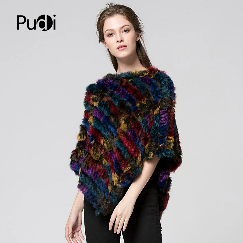 SRR011 Real Knitted Rabbit Shawl Poncho Stole Shrug Cape Robe Tippet Wrap Women Colorful Warm Coat/outwear Multiple Color