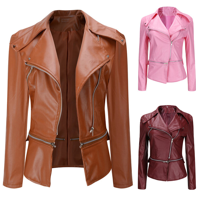Winter Jacket Leather Women Jacket Fashion  Coat Short Jacket  Stylish slim jackets for ladies Women zipper belt motos jacket