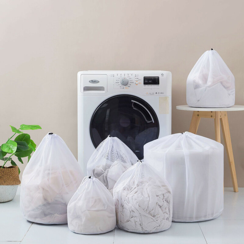 Bolsas de lavado de malla con cordón para ropa interior, cesta de lavandería de poliéster de red, bolsa de lavadora de gran capacidad, 8 tamaños