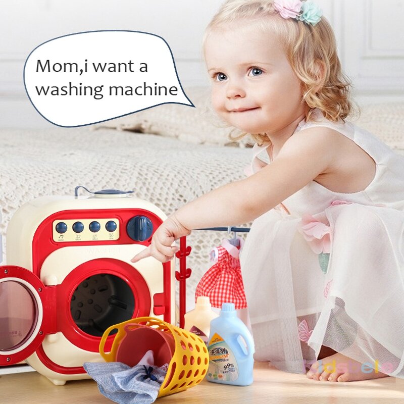Brinquedo de máquina de lavar roupa infantil, Finja brincar, Mini simulação, rotação elétrica, limpeza cinética, brinquedos pré-escolares para meninas