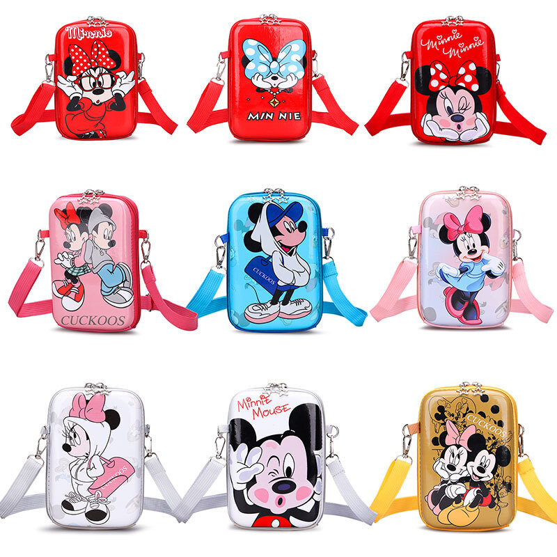 Disney-Bolsos de hombro de Minnie Mouse para niñas, bolso cruzado con estampado divertido de Mickey, paquetes pequeños impermeables de cuero para niños