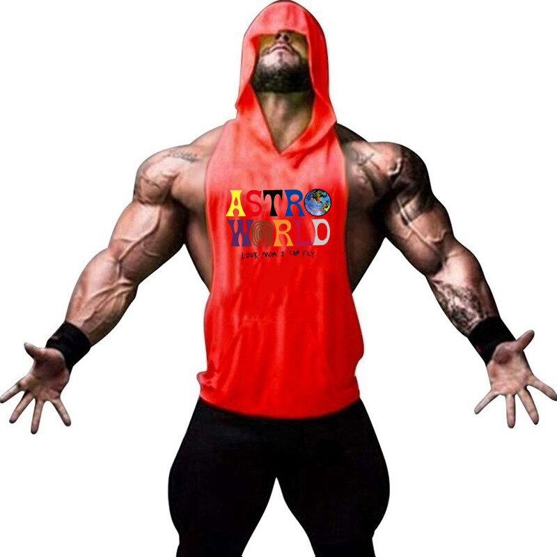 Marca ginásio roupas de fitness masculina algodão tanktop com capuz homens musculação stringers tanque topos treino sem mangas camisa