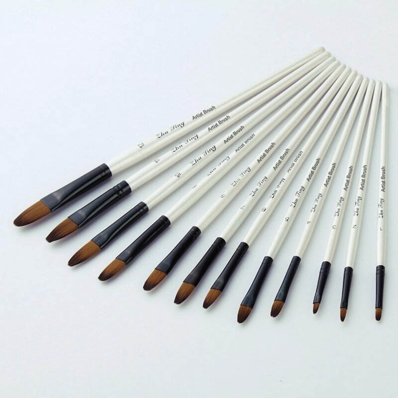 2021 New 12 Artist Watercolor Painting Brushes paint Brush For Nylon Paint Brushes Oil Acrylic Flat&tip Kit Pen Art Supplies
