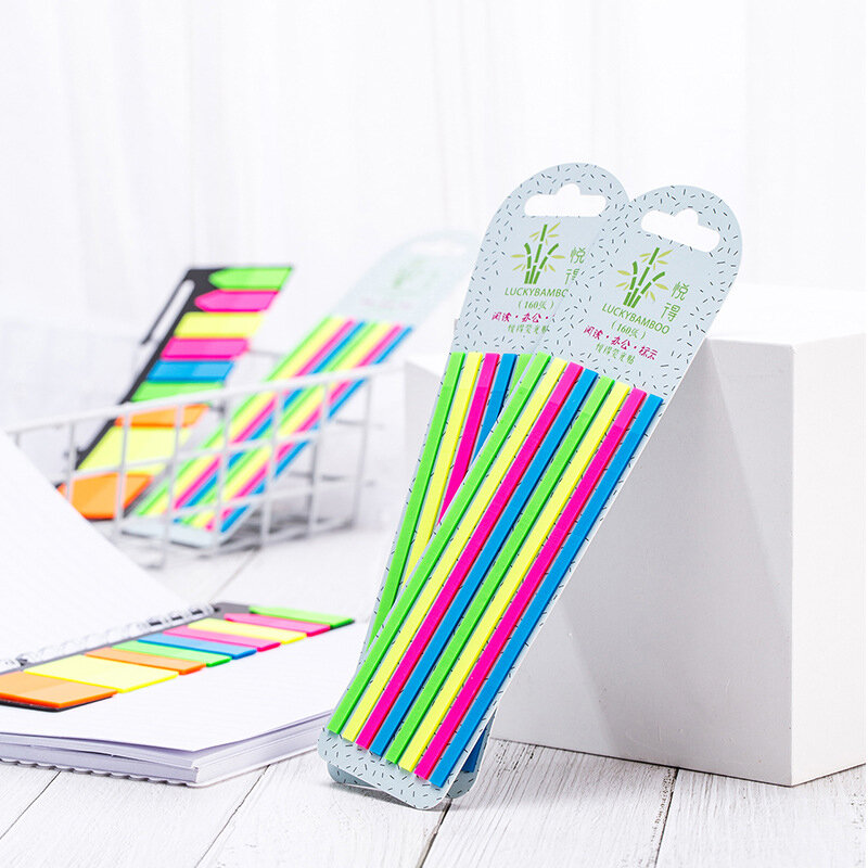 160pcs Color Transparent Fluorescent Index Tabs Flags Sticky Note Stationery For Student Office Supplies