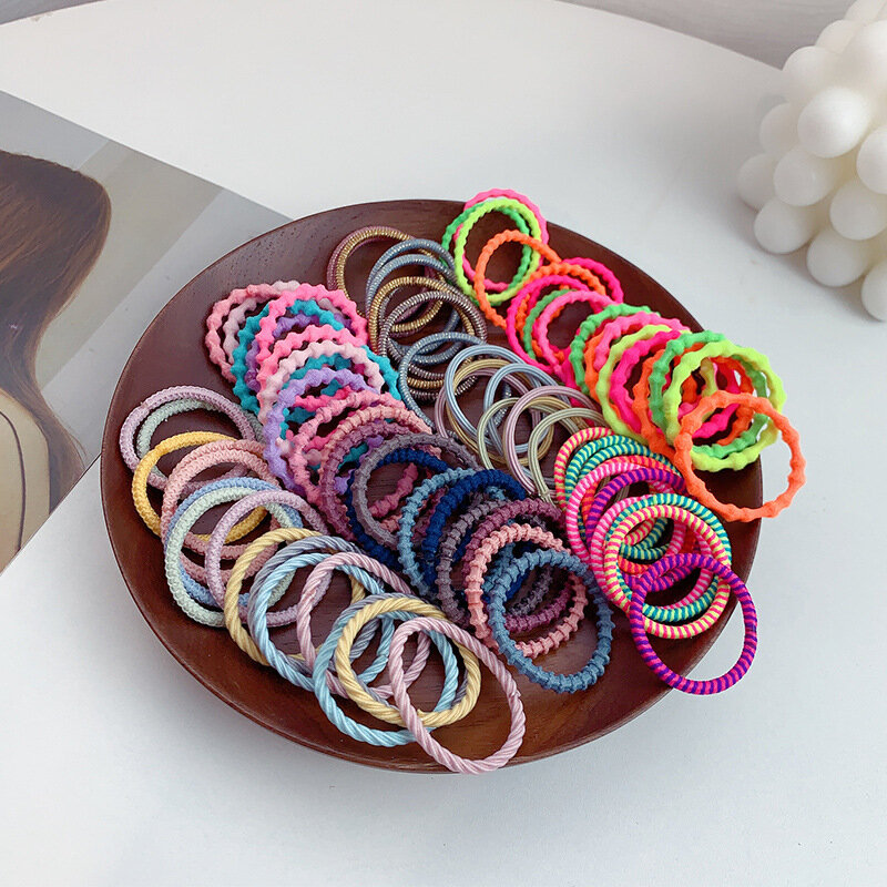 Elásticos de cabelo 50 peças/conjunto, coreano alto elástico faixas de cabelo meninas cabelo círculo acessórios para crianças acessórios de cabelo