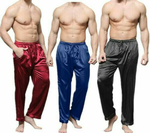 Pyjama en satin classique pour hommes, vêtements de nuit, pantalons de pyjama, bas de nuit, vêtements de nuit, S-XL