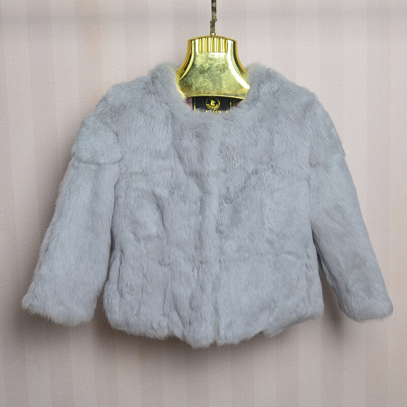 Women Overcoat Real Fur Coat Rabbit Coat Knit Rabbit Fur Jacket Thick Rabbit Fur Coat O-Neck Fashion Slim Thin Rabbit Fur Coat