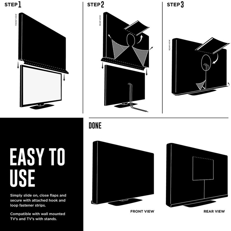 Cubierta de tv impermeable para exteriores carcasa de pantalla con cubierta inferior para TV de 22-70 pulgadas a prueba de polvo con bolsillo de Control remoto
