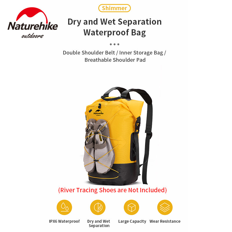 Naturehike-mochila impermeable de TPU de 20-40L, bolsa de viaje deportiva para natación al aire libre, separación seca y húmeda, alta capacidad, resistente al desgaste IPX6