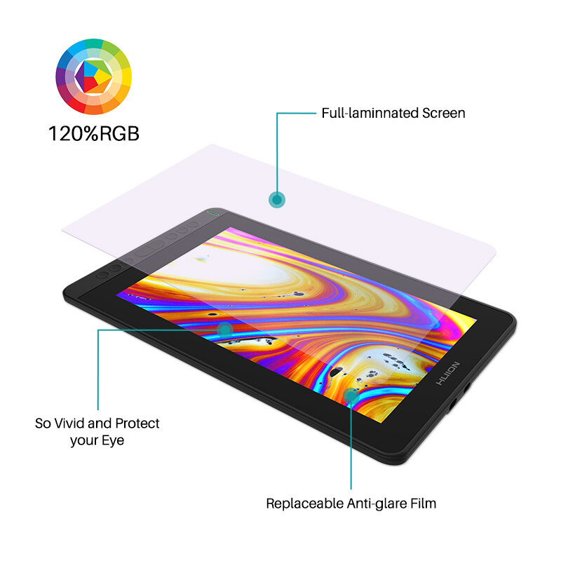 HUION-Monitor de desenho gráfico, Kamvas 16(2021), Tablet com caneta digital sem bateria para Win, Mac e Android, 120% s RGB, nova chegada