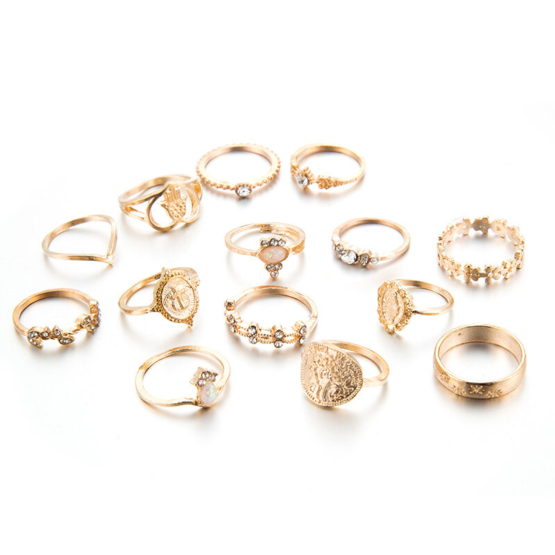 Tocona-anéis de cor de ouro para as mulheres, virgem mary, cobra, coração, Fátima, mãos, Cruz, folha, estrela, jóias geométricas
