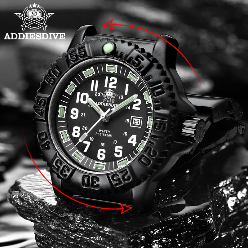 Addies Dive Heren Militaire Serie Horloge Roterende Bezel Buis Lichtgevende Horloge 50M Waterdicht Kalender Display Quartz Horloges