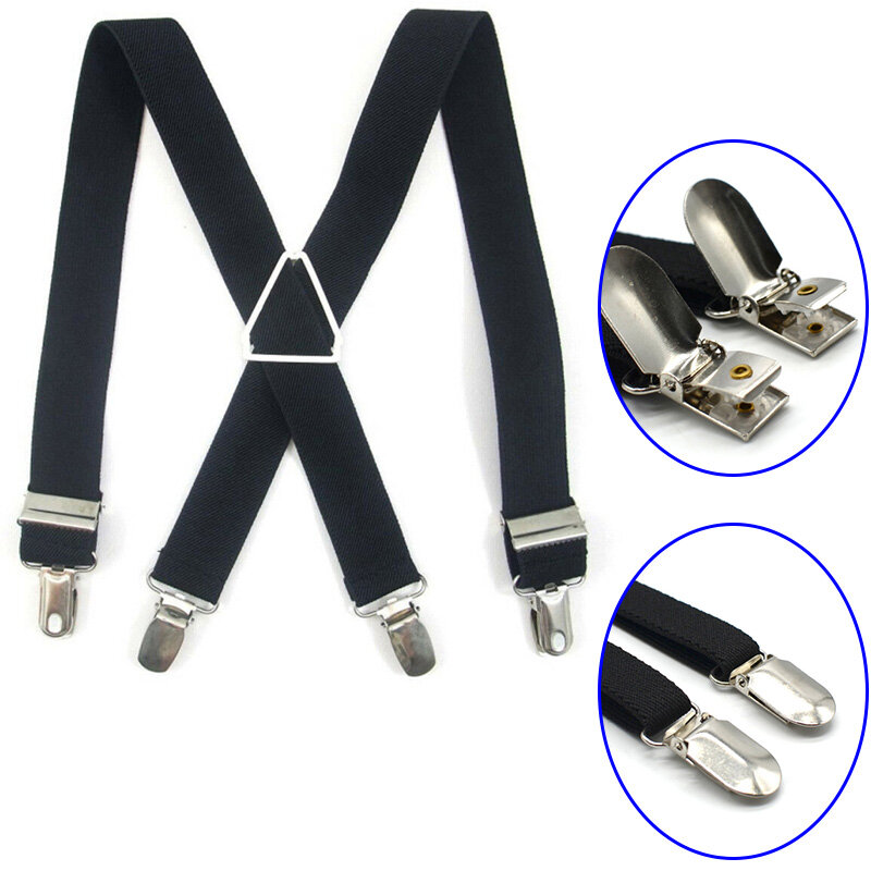 Novo x voltar metal cruz chapeamento preto fivela sólida fashioin estilo britânico 4 clipes cinta de couro masculino suspender elástico