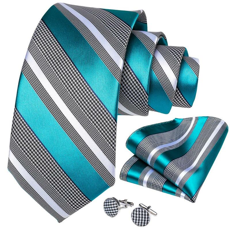 ربطة عنق رجالية من الحرير ، أزرق ، مخطط ، أبيض ، إكسسوار DiBanGu مصمم ، أزرار أكمام منديل ، مجموعة أعمال عالية الجودة ، هدية ، 7339